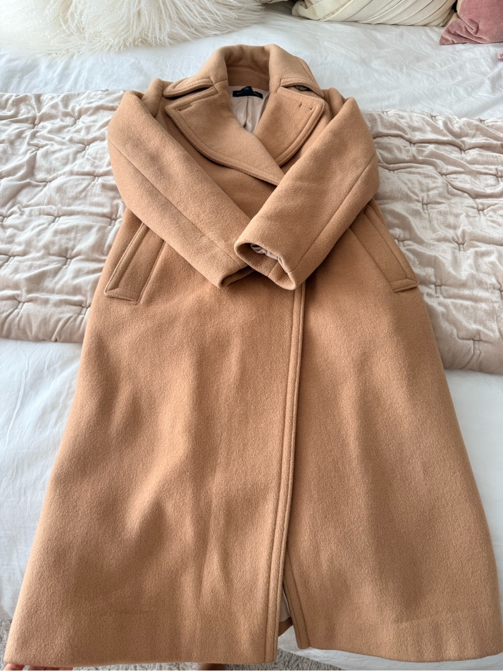 Club Monaco Camel-Tone Wool Wrap Trench Coat